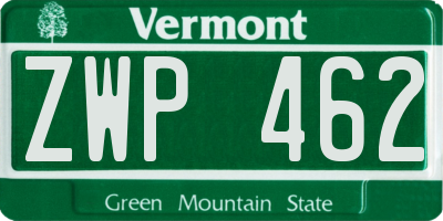 VT license plate ZWP462