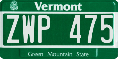 VT license plate ZWP475