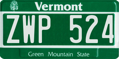 VT license plate ZWP524