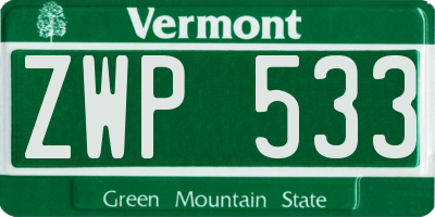VT license plate ZWP533