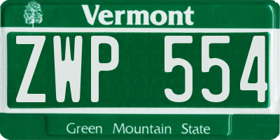 VT license plate ZWP554