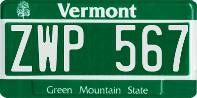 VT license plate ZWP567