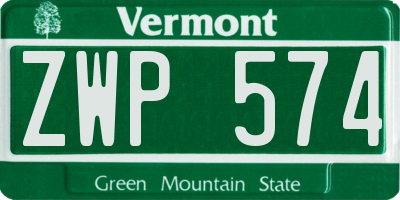 VT license plate ZWP574