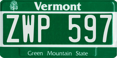 VT license plate ZWP597