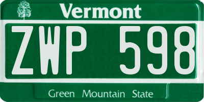 VT license plate ZWP598