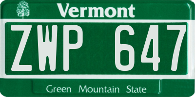 VT license plate ZWP647