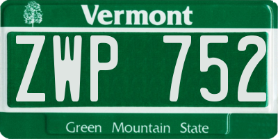 VT license plate ZWP752