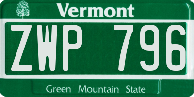 VT license plate ZWP796