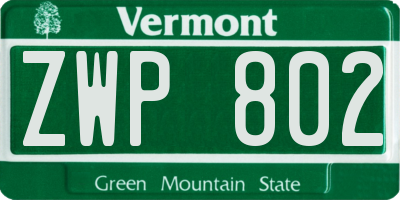 VT license plate ZWP802