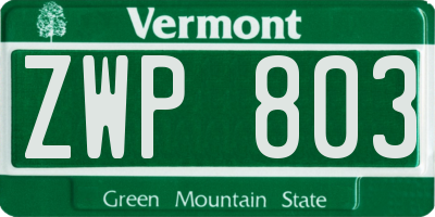 VT license plate ZWP803