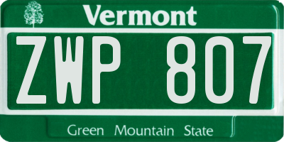 VT license plate ZWP807