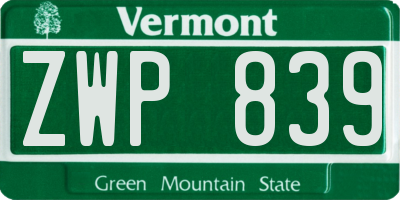 VT license plate ZWP839