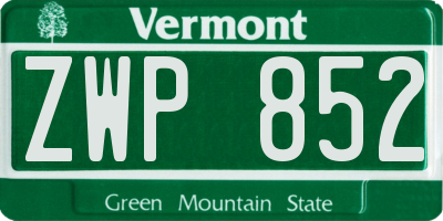 VT license plate ZWP852