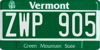 VT license plate ZWP905