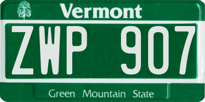 VT license plate ZWP907