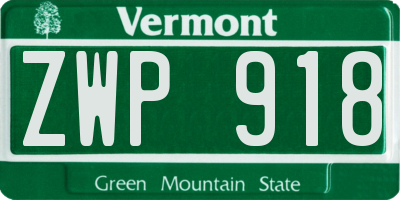 VT license plate ZWP918