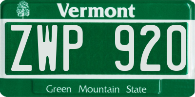 VT license plate ZWP920