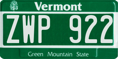 VT license plate ZWP922
