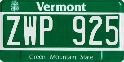 VT license plate ZWP925