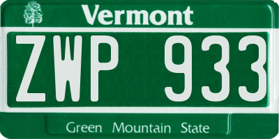 VT license plate ZWP933