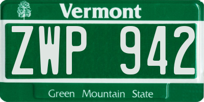 VT license plate ZWP942