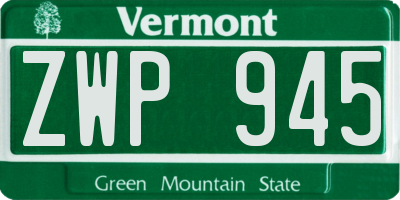 VT license plate ZWP945
