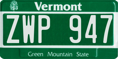 VT license plate ZWP947