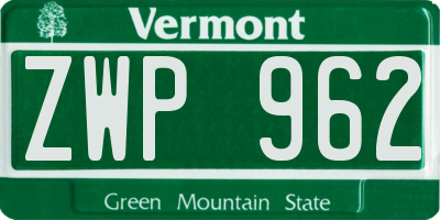 VT license plate ZWP962