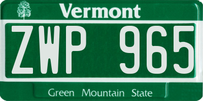 VT license plate ZWP965