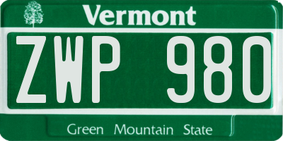 VT license plate ZWP980