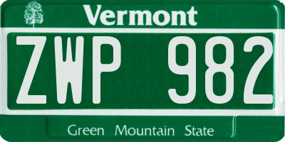 VT license plate ZWP982