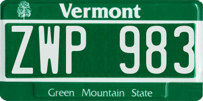 VT license plate ZWP983