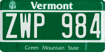VT license plate ZWP984