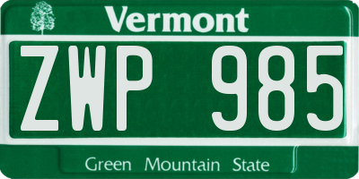 VT license plate ZWP985