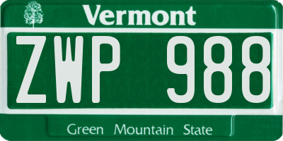 VT license plate ZWP988