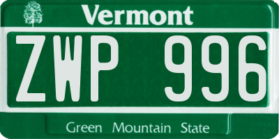 VT license plate ZWP996