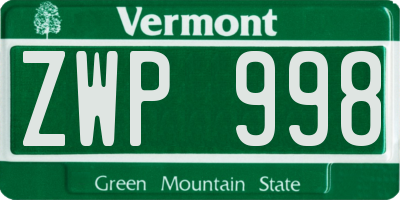 VT license plate ZWP998