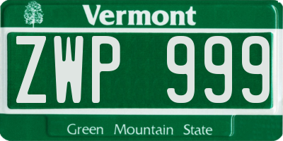 VT license plate ZWP999