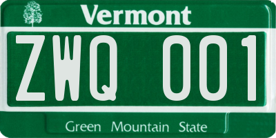 VT license plate ZWQ001