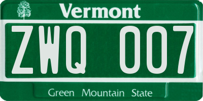 VT license plate ZWQ007