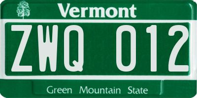 VT license plate ZWQ012