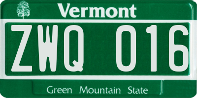 VT license plate ZWQ016