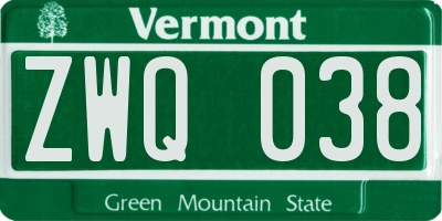 VT license plate ZWQ038