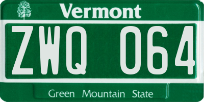 VT license plate ZWQ064