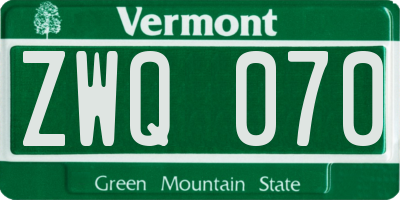 VT license plate ZWQ070