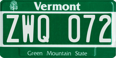 VT license plate ZWQ072