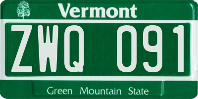 VT license plate ZWQ091