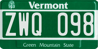 VT license plate ZWQ098