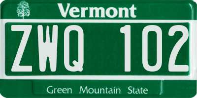 VT license plate ZWQ102