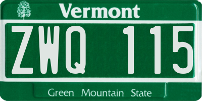 VT license plate ZWQ115